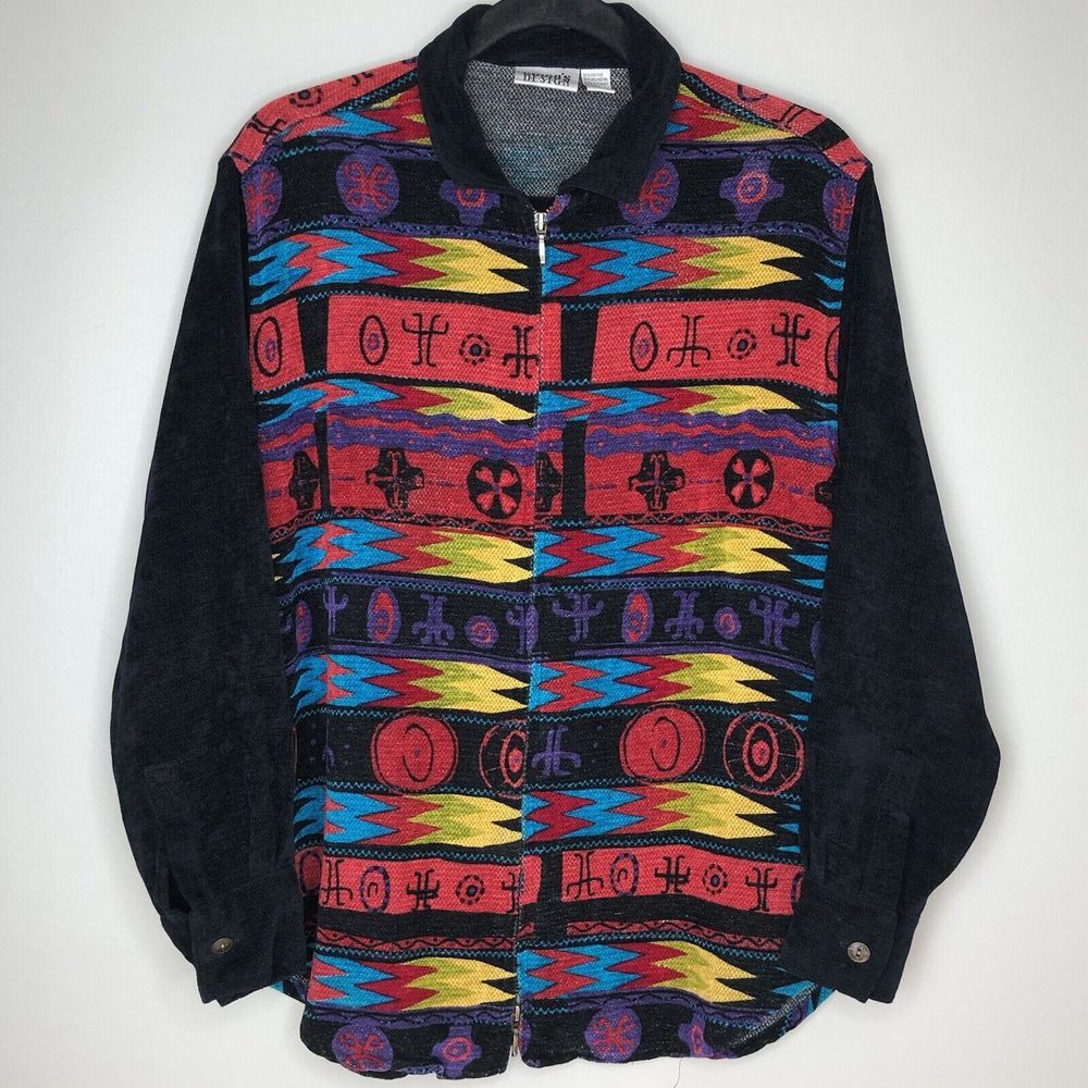 Chico's Women's 1 Full Zip Western Aztec Striped Southwestern‎ Shirt Jacket